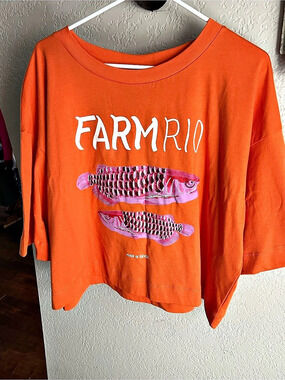 FARM Rio Amazon Fish Crop T-Shirt Orange & Pink Large
